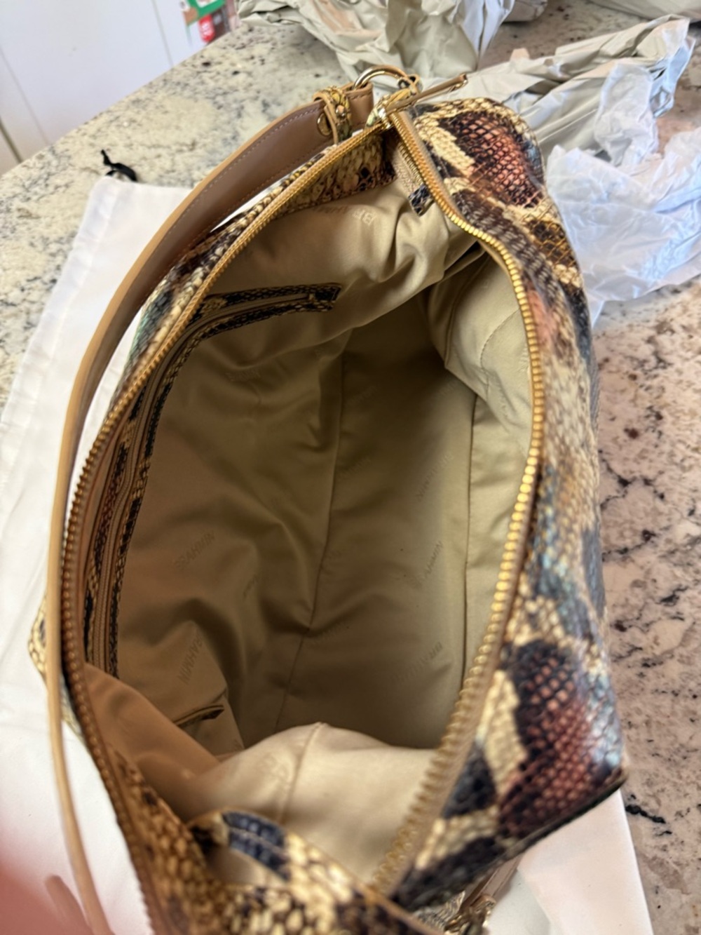 Brahmin Multicolor Textured Snake-Print Leather Shoulder Bag with Gold Chain - Picture 4 of 7